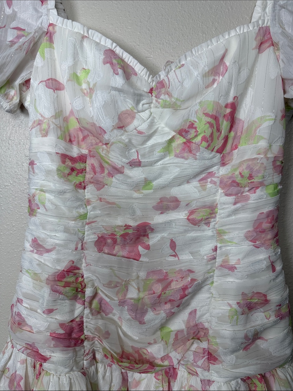 NWT Hello Molly Flora’s Dream Mini Dress S Pink Floral Puff Sleeve Ruffle Party - Picture 15 of 16